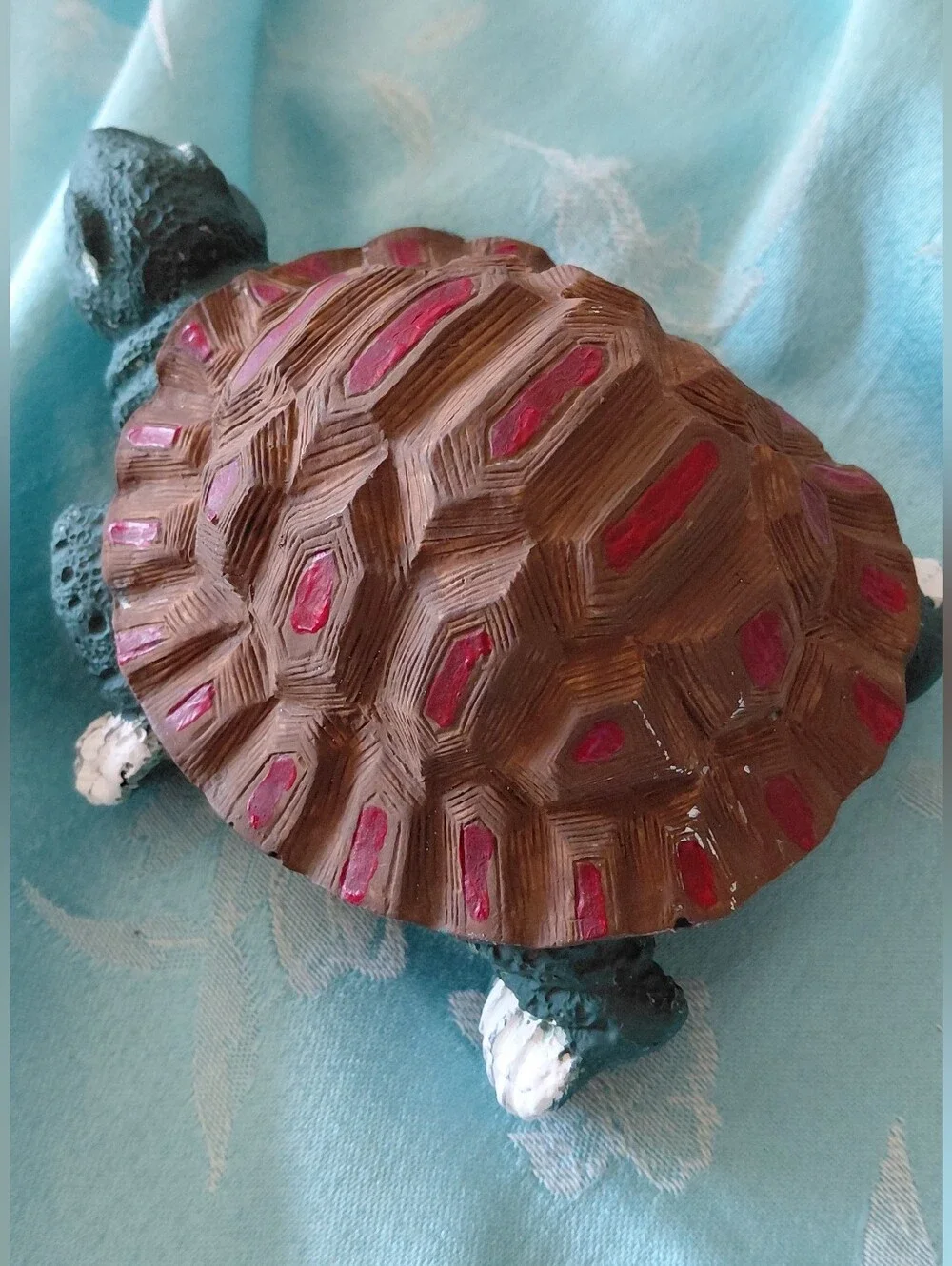 Decorative Turtle Figurine - Brown & Teal with Pink Accents